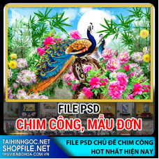 File psd tranh Chim công, mẫu đơn 2023